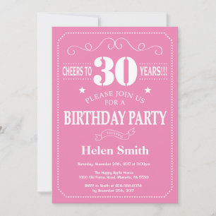 Invitación Cumpleaños 30 Años Rosa y Blanco