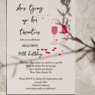 Invitación Cumpleaños 30 Atando sus Veinte con Champagne Rosa