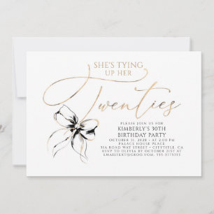 Invitación Cumpleaños 30 atando sus Veinte con Lazo Negro