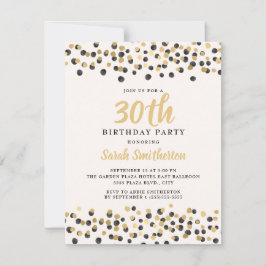 Invitación Cumpleaños 30 Blanco Negro Oro Confeti Brillante