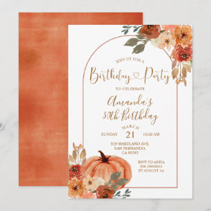 Invitación Cumpleaños 30 Boho Arco Otoño Calabaza Fiesta