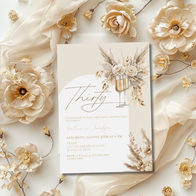 Invitación Cumpleaños 30 Boho Arco Pampas Grass Champagne (Subido por el creador)