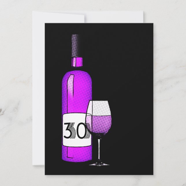 Invitación cumpleaños 30: botella de vino y vidrio (Anverso)