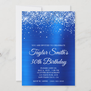 Invitación Cumpleaños 30 Brillante Azul Real