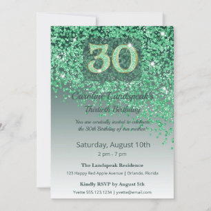 Invitación Cumpleaños 30 Brillante Brillo Esmeralda Verde