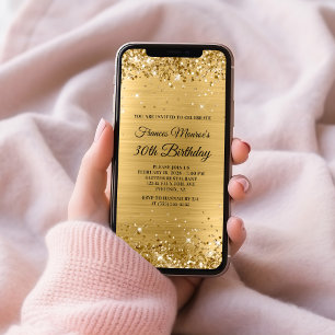 Invitación Cumpleaños 30 Brillante con Hojuela de Oro
