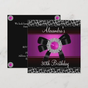 Invitación Cumpleaños 30 Brillante Jirafa Rosa Plateado Joya 