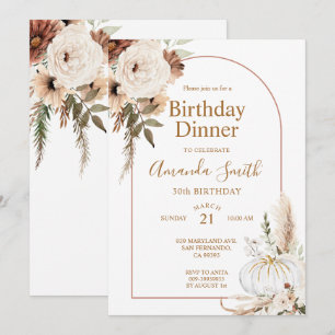 Invitación Cumpleaños 30 cena floral arco boho calabaza otoño