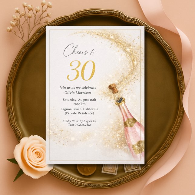 Invitación Cumpleaños 30 Champán Rosa Dorado Cheers (Subido por el creador)