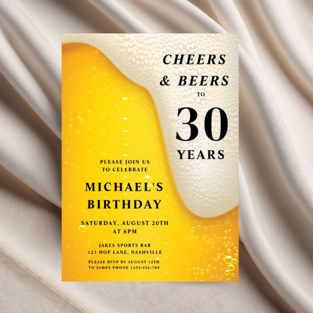 Invitación Cumpleaños 30 Cheers And Beers (Cheers And Beers 30th Birthday Invitation)