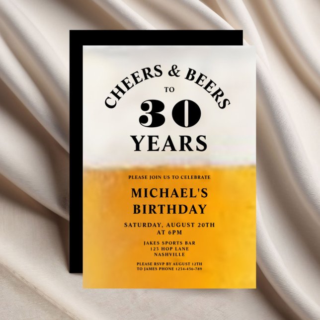 Invitación Cumpleaños 30 Cheers And Beers (Cheers And Beers 30th Birthday Invitation)