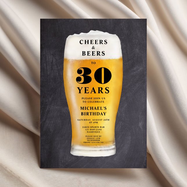 Invitación Cumpleaños 30 Cheers And Beers (Cheers And Beers 30th Birthday Invitation)