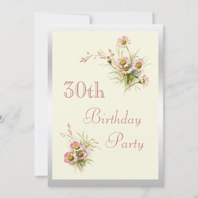 Invitación Cumpleaños 30 Chic Flores de Primavera (Anverso)