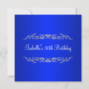 Invitación Cumpleaños 30 Cobalt & Floral Metal Plateado