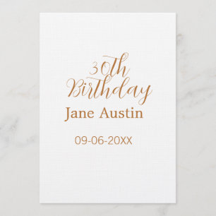 Invitación cumpleaños 30 cobre marrón simple elegante nombre