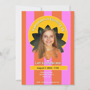 Invitación cumpleaños 30 colorido foto rosa amarillo moderno