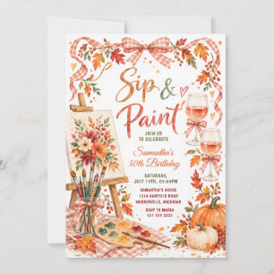 Invitación Cumpleaños 30 con Bow Fall Pumpkin Floral Sip & Pa