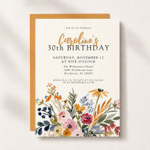 Cumpleaños 30 con Estilo Floral Acuarela de Otoño