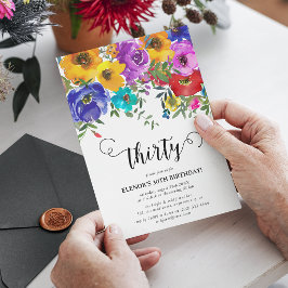 Invitación Cumpleaños 30 con Florales Brillantes y Audaces