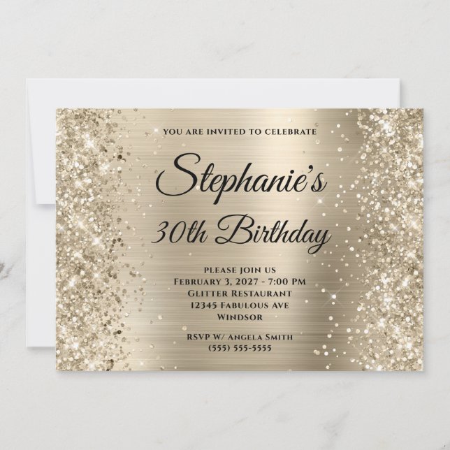 Invitación Cumpleaños 30 con Monograma de Papel de Champán Br (Anverso)
