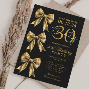Invitación Cumpleaños 30 Cumpleaños Lazo Coqueto Dorado Negro