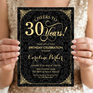 Invitación Cumpleaños 30 - Damasco Negro Oro