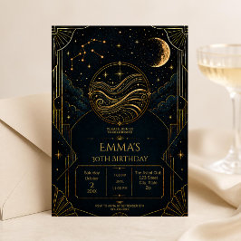 Invitación Cumpleaños 30 de Acuario Art Déco Oscuro