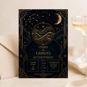 Invitación Cumpleaños 30 de Acuario Art Déco Oscuro