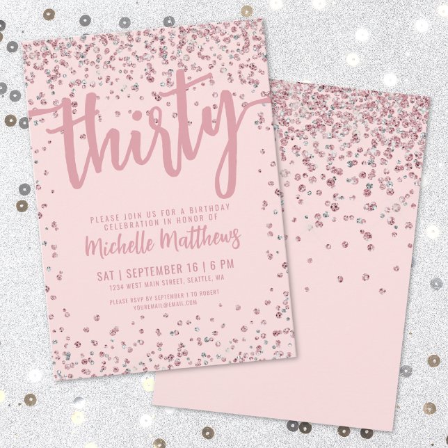 Invitación Cumpleaños 30 de Color Rosa Rosado (Blush Pink 30th Birthday Invitation)