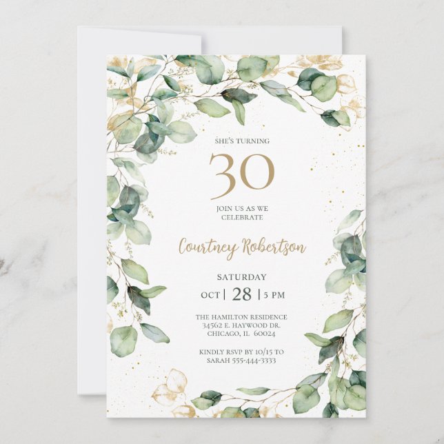 Invitación Cumpleaños 30 de Eucalipto (Anverso)