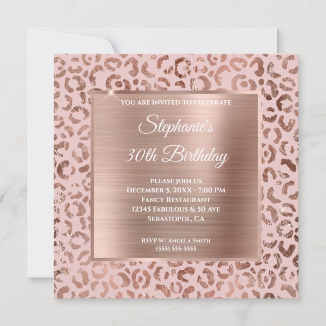Invitación Cumpleaños 30 de glamour con estampado de leopardo (Anverso)
