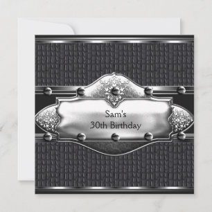 Invitación Cumpleaños 30 de Hombre Cuero Plata Hombres