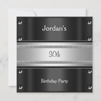 Invitación Cumpleaños 30 de Hombre Fiesta Metal Negro Plata
