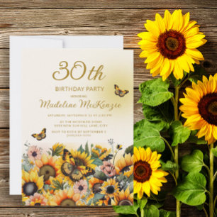 Invitación Cumpleaños 30 de mujeres girasoles mariposas