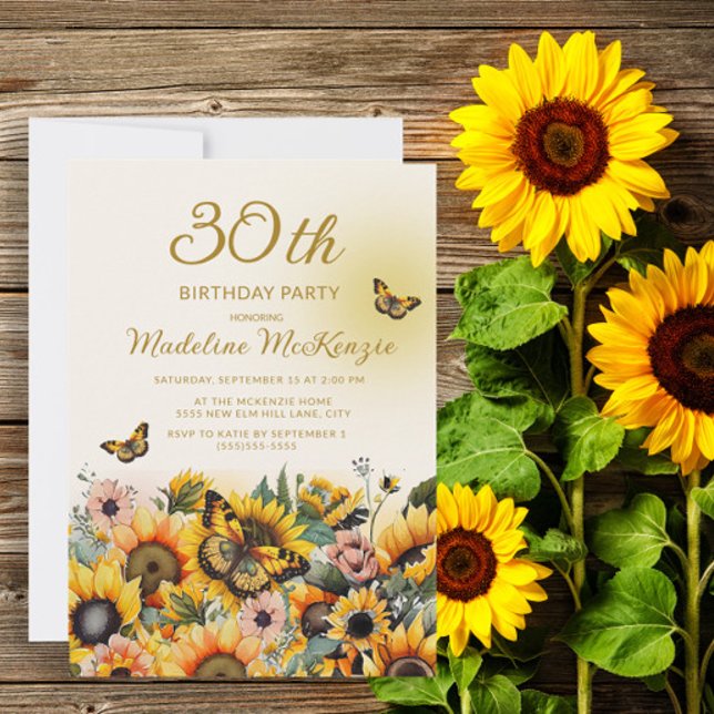 Invitación Cumpleaños 30 de mujeres girasoles mariposas (Subido por el creador)