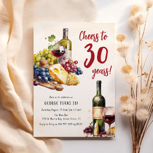 Invitación Cumpleaños 30 de Queso y Vino para Adultos Charcut