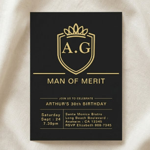 Invitación Cumpleaños 30 del Esposo Fiesta Negro y Oro