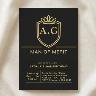 Invitación Cumpleaños 30 del Esposo Fiesta Negro y Oro