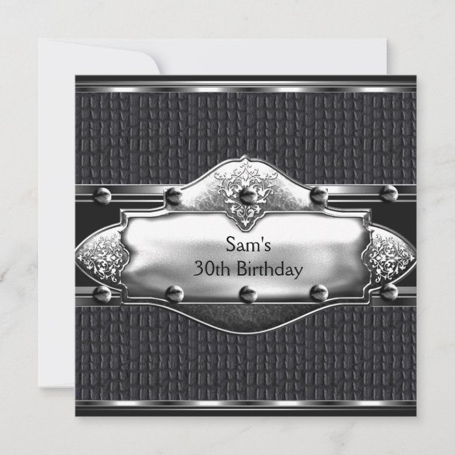 Invitación Cumpleaños 30 del hombre Cuero Plata Mans (Anverso)
