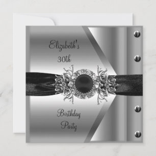 Invitación Cumpleaños 30 Diamante Joya Negro Blanco Plata