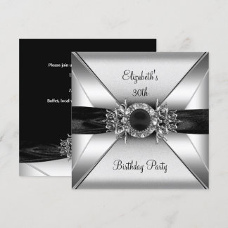 Invitación Cumpleaños 30 Diamante Joyas Negro Blanco Plata