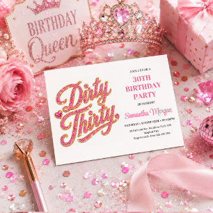 Invitación Cumpleaños 30 Dirty Thirty Glitter Oro Rosa