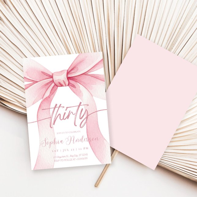 Invitación Cumpleaños 30 Elegante con Lazo Rosa (Subido por el creador)