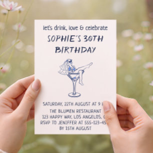 Invitación Cumpleaños 30 Elegante Copa de Martini