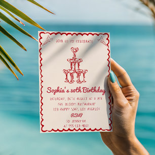Invitación Cumpleaños 30 Elegante Copa de Martini Roja Retro