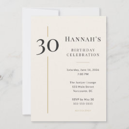 Invitación Cumpleaños 30 Elegante Crema y Dorado