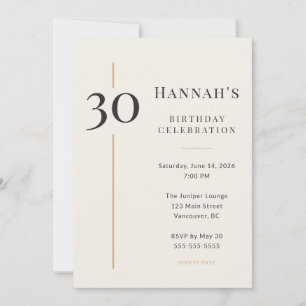 Invitación Cumpleaños 30 Elegante Crema y Dorado