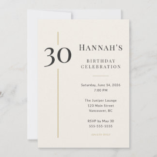 Invitación Cumpleaños 30 Elegante Crema y Dorado