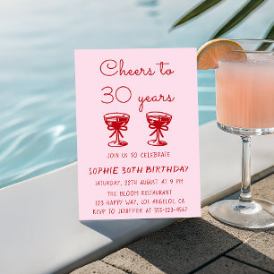 Invitación Cumpleaños 30 Elegante de Rojo y Rosa Cóctel