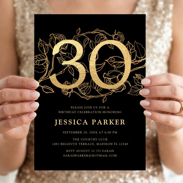 Invitación Cumpleaños 30 Elegante Dorado Negro (Subido por el creador)